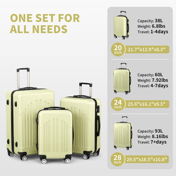 3 In 1 | ABS+PC Suitcase 20in-24in-28in | Cream Yellow
