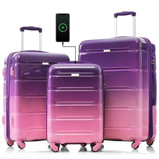 Luggage Set fo 3, 20+24+28inch Airline Certified Carry-on, Check-In & Hard Shell Luggage | Purple And Pink