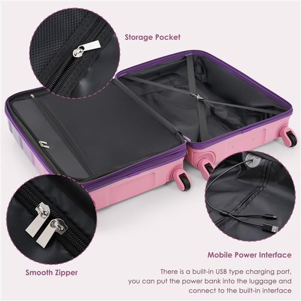 Luggage Set fo 3, 20+24+28inch Airline Certified Carry-on, Check-In & Hard Shell Luggage | Purple And Pink