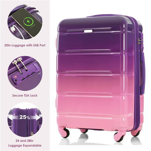 Luggage Set fo 3, 20+24+28inch Airline Certified Carry-on, Check-In & Hard Shell Luggage | Purple And Pink