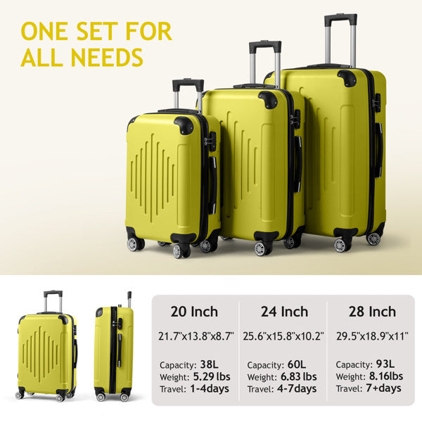 3 In 1 | ABS+PC Suitcase 20in-24in-28in | Bumblebee Yellow