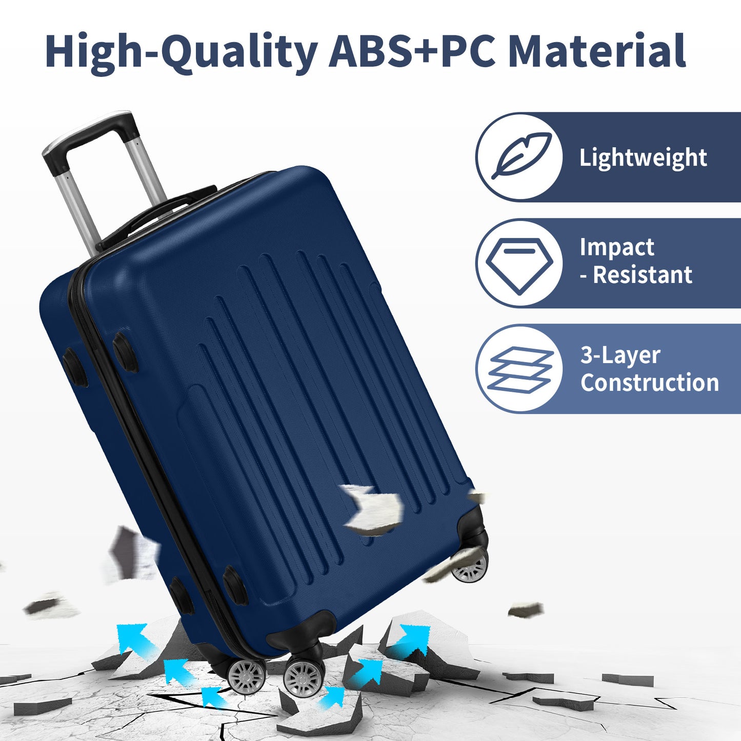 3 In 1 | ABS+PC Suitcase 20in-24in-28in | Navy