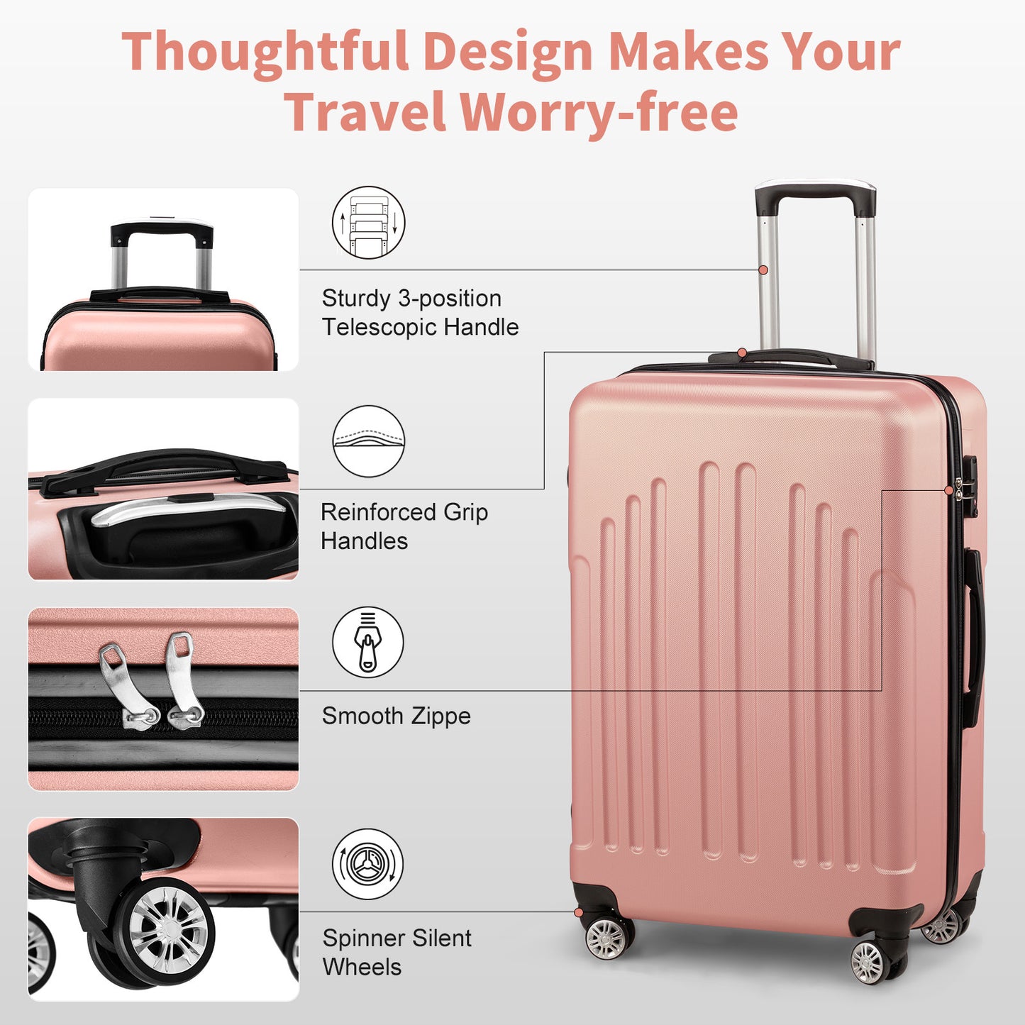 3 In 1 | ABS+PC Suitcase 20in-24in-28in | Rose Gold