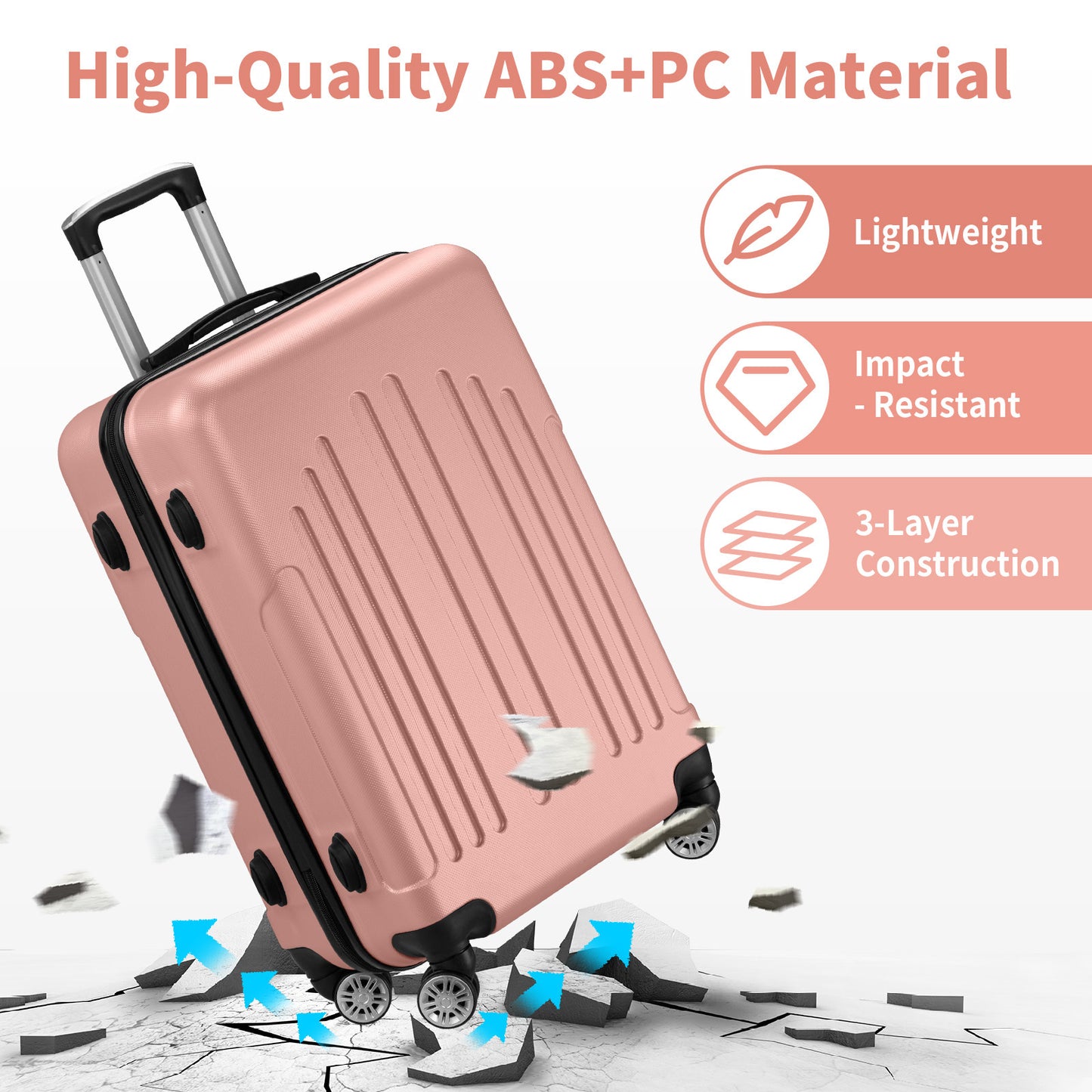 3 In 1 | ABS+PC Suitcase 20in-24in-28in | Rose Gold