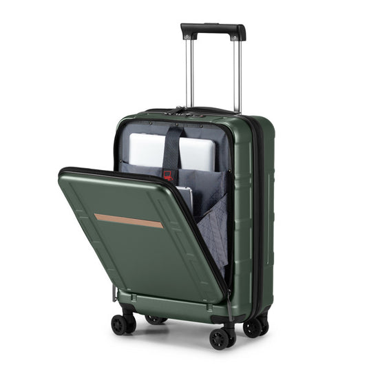 Front Opening 20-Inch Expandable ABS+PC Smart Casual Suitcase| Dark Green
