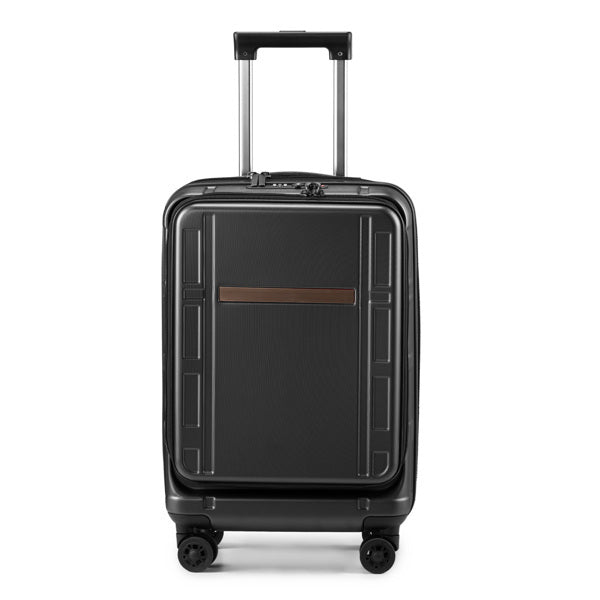 Front Opening 20-Inch Expandable ABS+PC Smart Casual Suitcase | Black