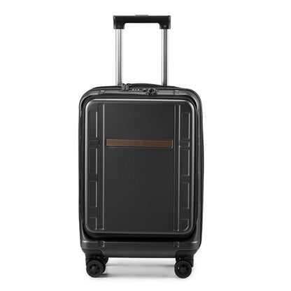 Front Opening 20-Inch Expandable ABS+PC Smart Casual Suitcase | Black