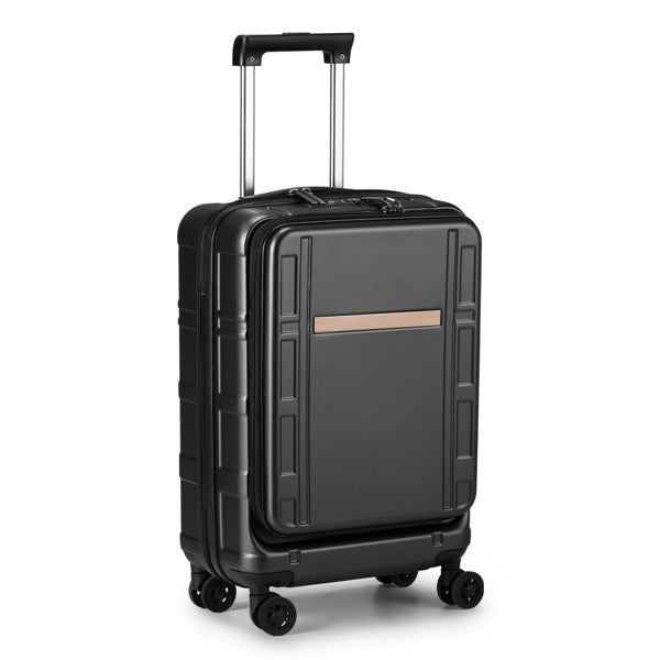 Front Opening 20-Inch Expandable ABS+PC Smart Casual Suitcase | Black