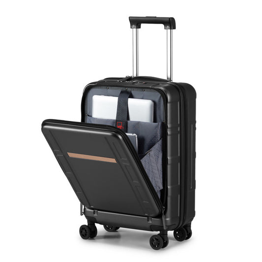 Front Opening 20-Inch Expandable ABS+PC Smart Casual Suitcase | Black