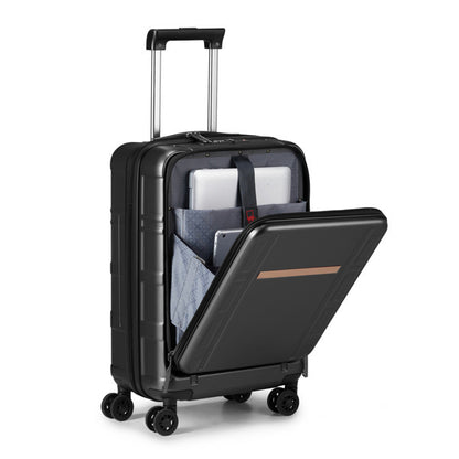 Front Opening 20-Inch Expandable ABS+PC Smart Casual Suitcase | Black