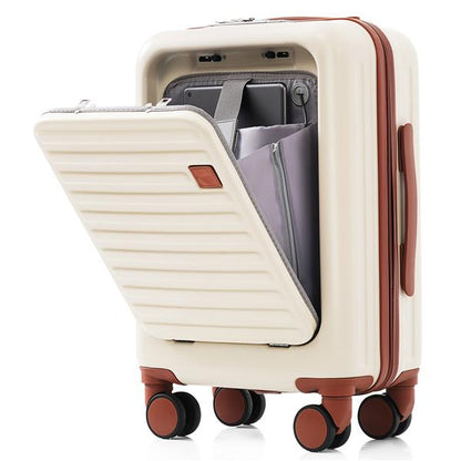 Front Opening 20-Inch Carry-On Luggage With Expandable Travel Bag Set | Beige