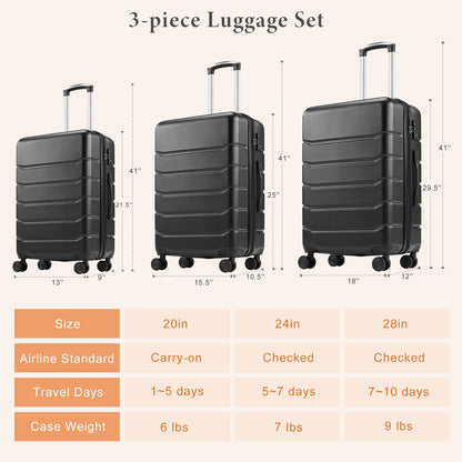 Spacious 20/24/28-Inch Hardside Suitcase with Smooth Spinner Wheels