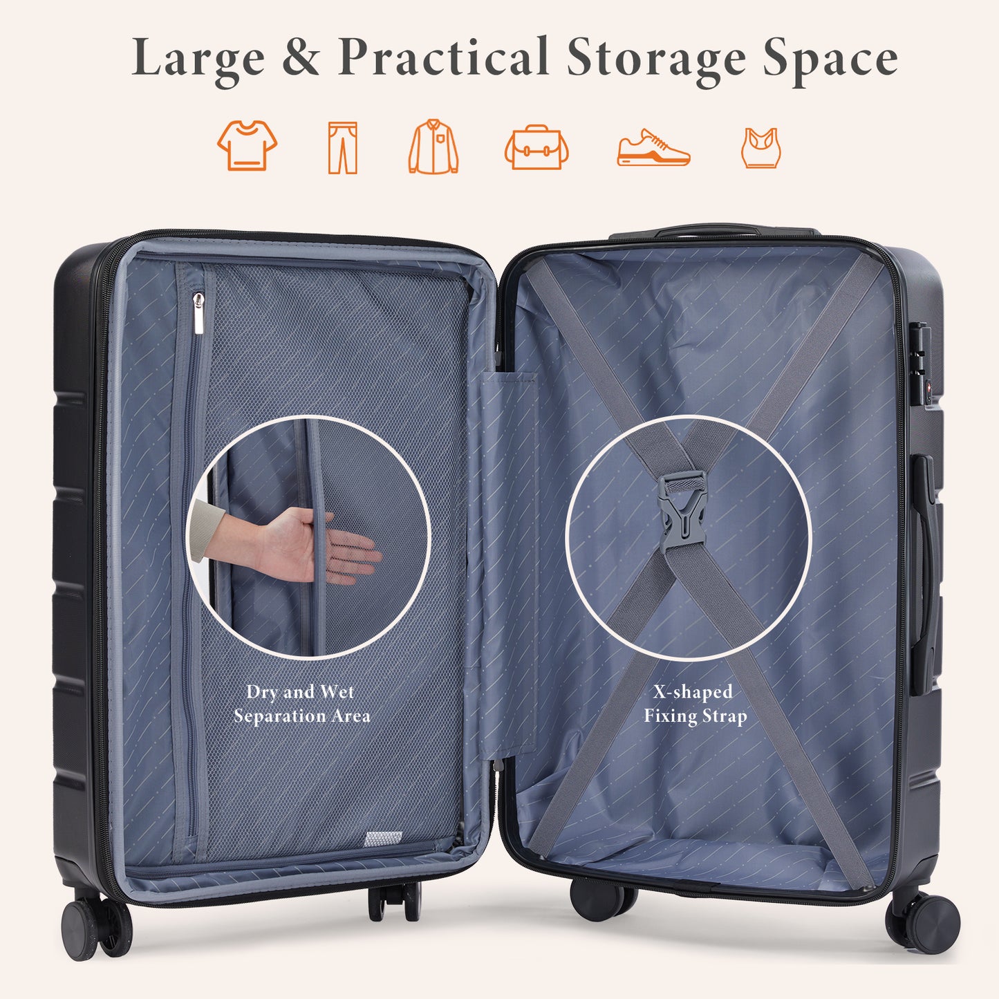 Spacious 20/24/28-Inch Hardside Suitcase with Smooth Spinner Wheels