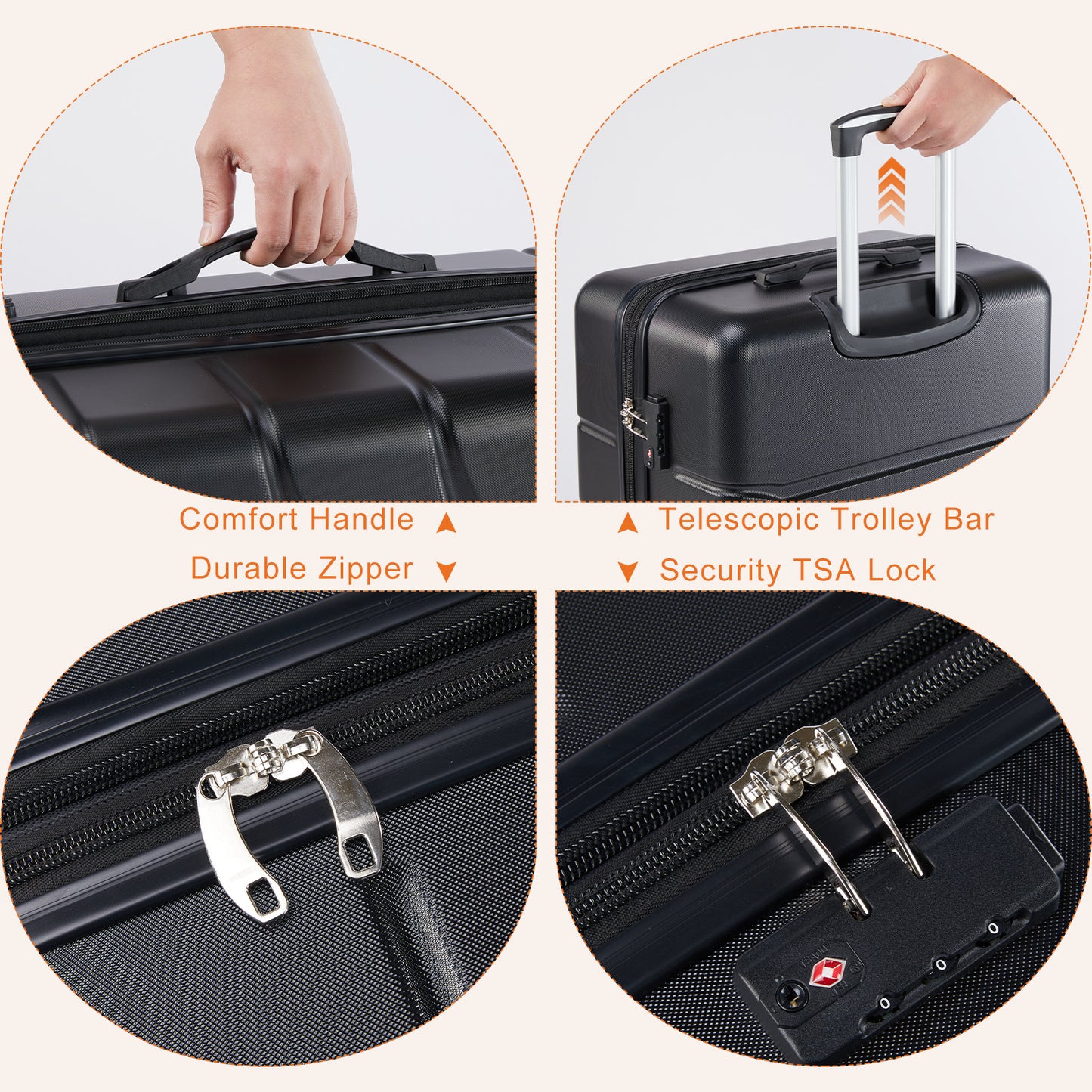 Spacious 20/24/28-Inch Hardside Suitcase with Smooth Spinner Wheels