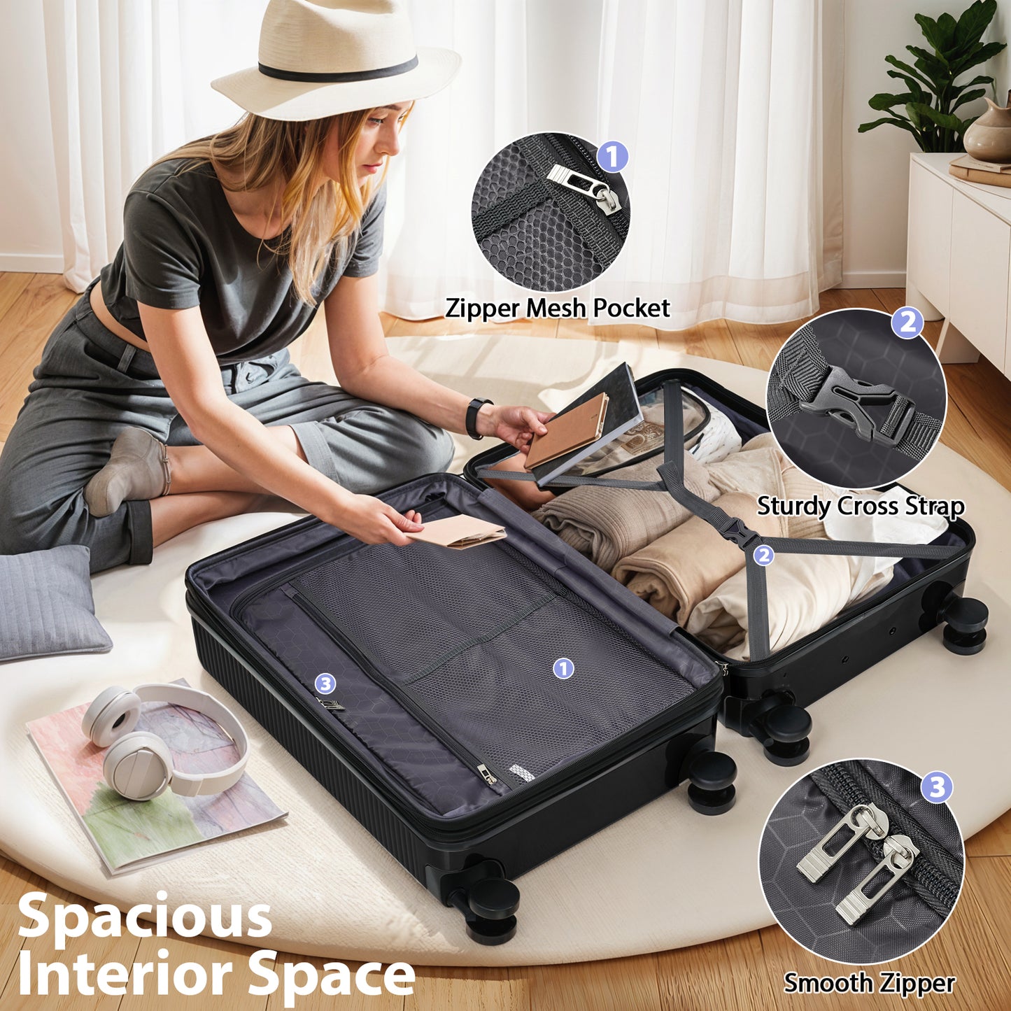 3 In 1 | Hard Shell Travel Suitcases With Wheels, Light Expandable With TSA Lock, Carry-On, Checked Luggage| 20+24+28inch