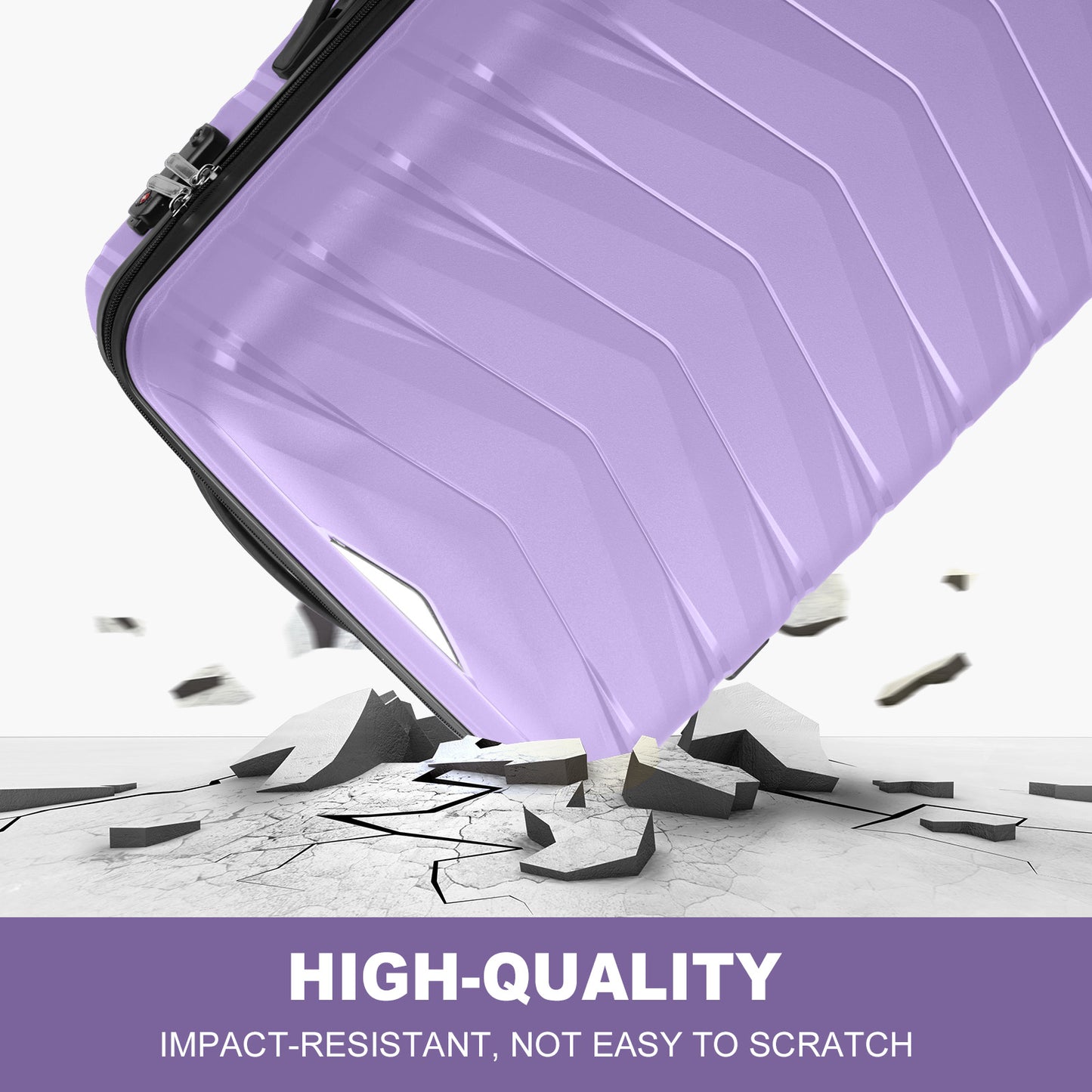 3 In 1| Large Storage, Unique V-shaped stripe design PP Trolley Travel Suitcase, 20+24+28inch | Lavender Purple