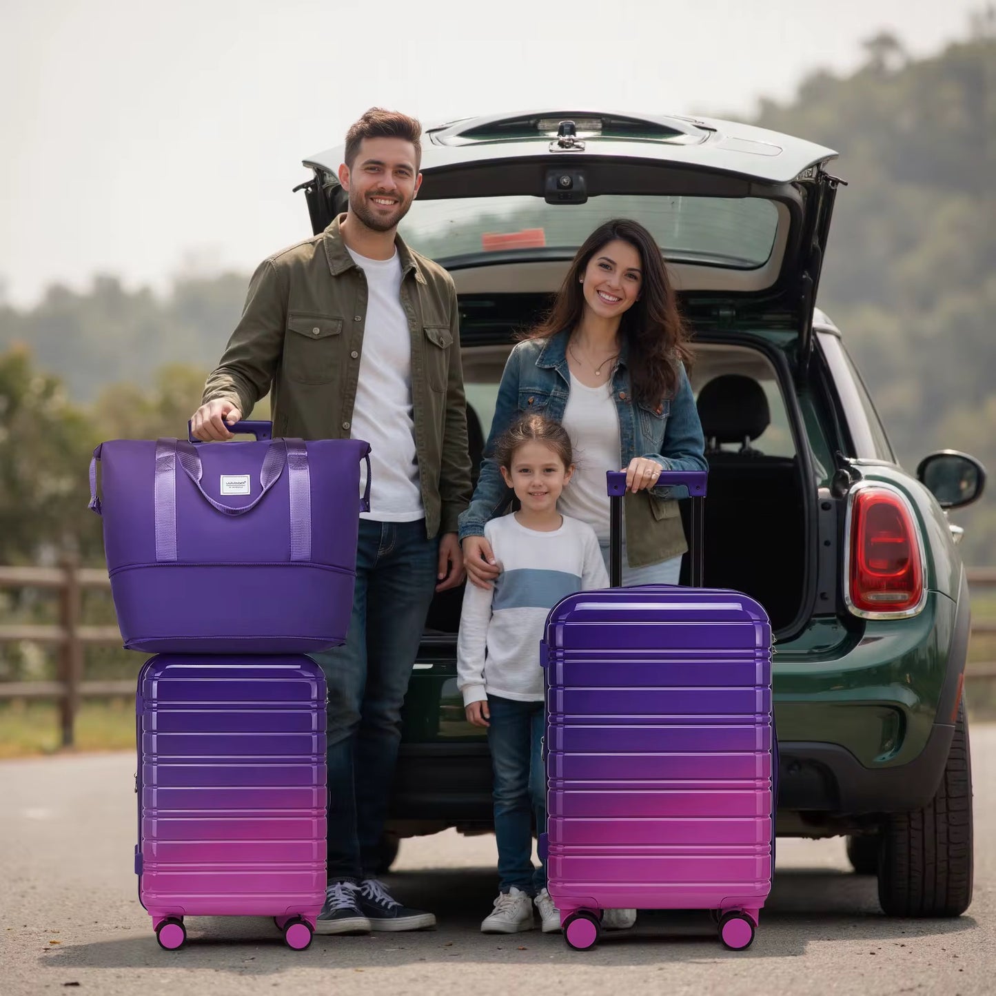 Luggage Set fo 3, 20+24+28inch Airline Certified Carry-on, Check-In & Hard Shell Luggage | Purple And Pink