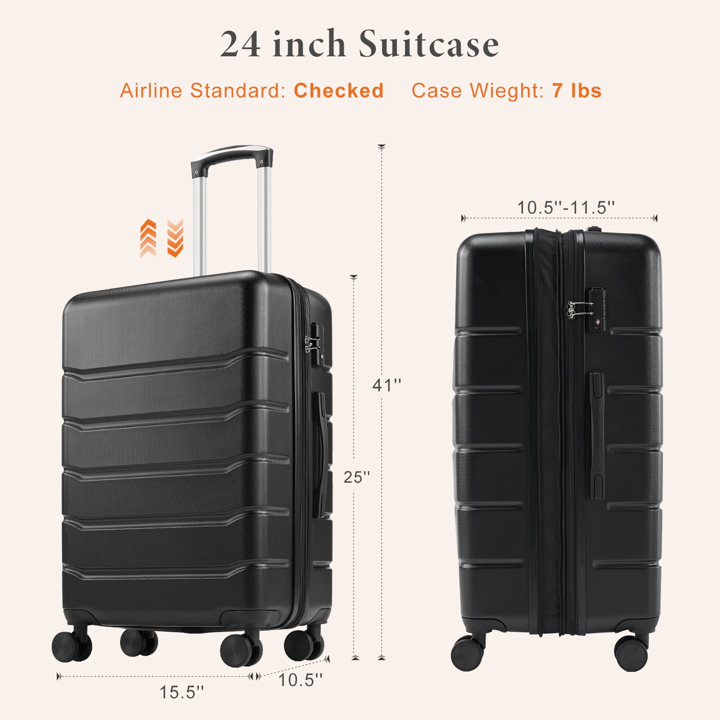 Spacious 20/24/28-Inch Hardside Suitcase with Smooth Spinner Wheels
