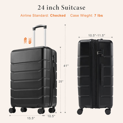 Spacious 20/24/28-Inch Hardside Suitcase with Smooth Spinner Wheels