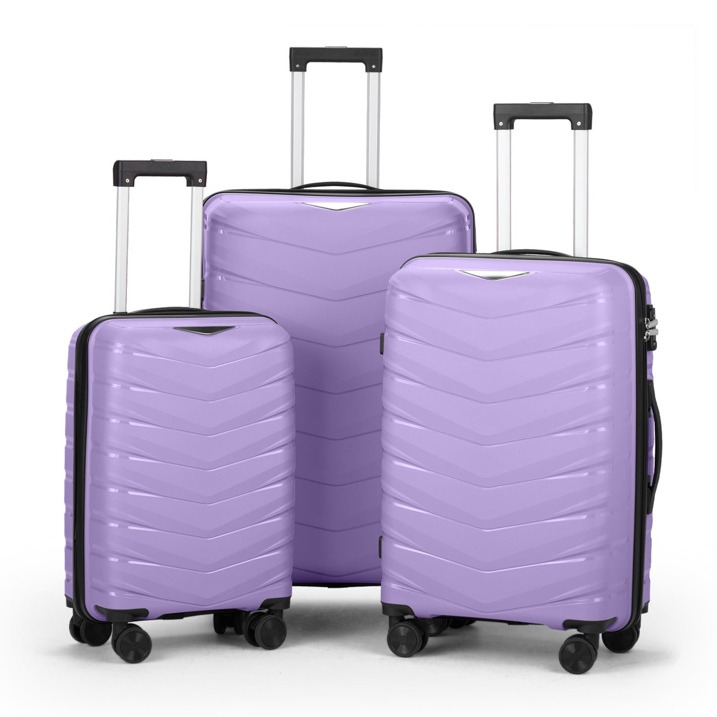 3 In 1| Large Storage, Unique V-shaped stripe design PP Trolley Travel Suitcase, 20+24+28inch | Lavender Purple