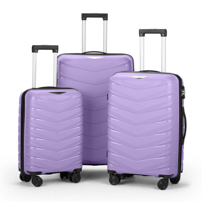 3 In 1| Large Storage, Unique V-shaped stripe design PP Trolley Travel Suitcase, 20+24+28inch | Lavender Purple