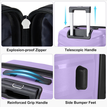 3 In 1| Large Storage, Unique V-shaped stripe design PP Trolley Travel Suitcase, 20+24+28inch | Lavender Purple