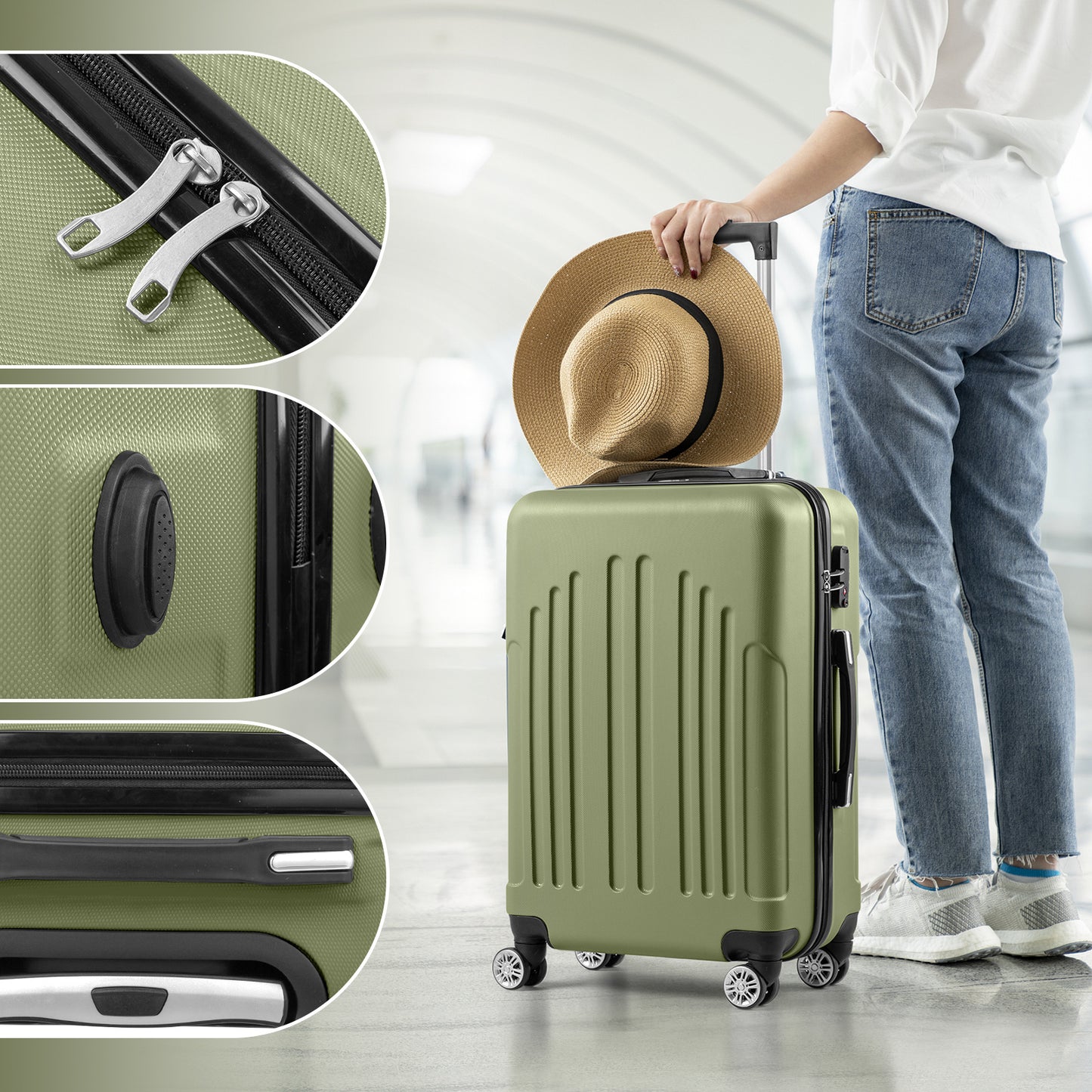 3 In 1 | ABS+PC Suitcase 20in-24in-28in | Army Green