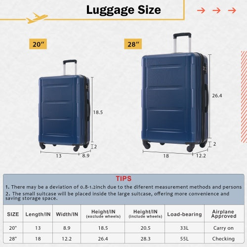 2-piece Lightweight Luggage Set With Bags
