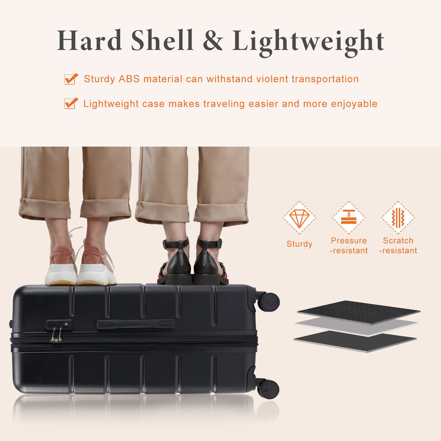 Spacious 20/24/28-Inch Hardside Suitcase with Smooth Spinner Wheels
