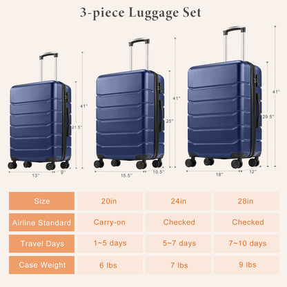 Spacious 20/24/28-Inch Hardside Suitcase with Smooth Spinner Wheels