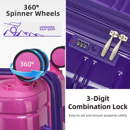Luggage Set fo 3, 20+24+28inch Airline Certified Carry-on, Check-In & Hard Shell Luggage | Purple And Pink