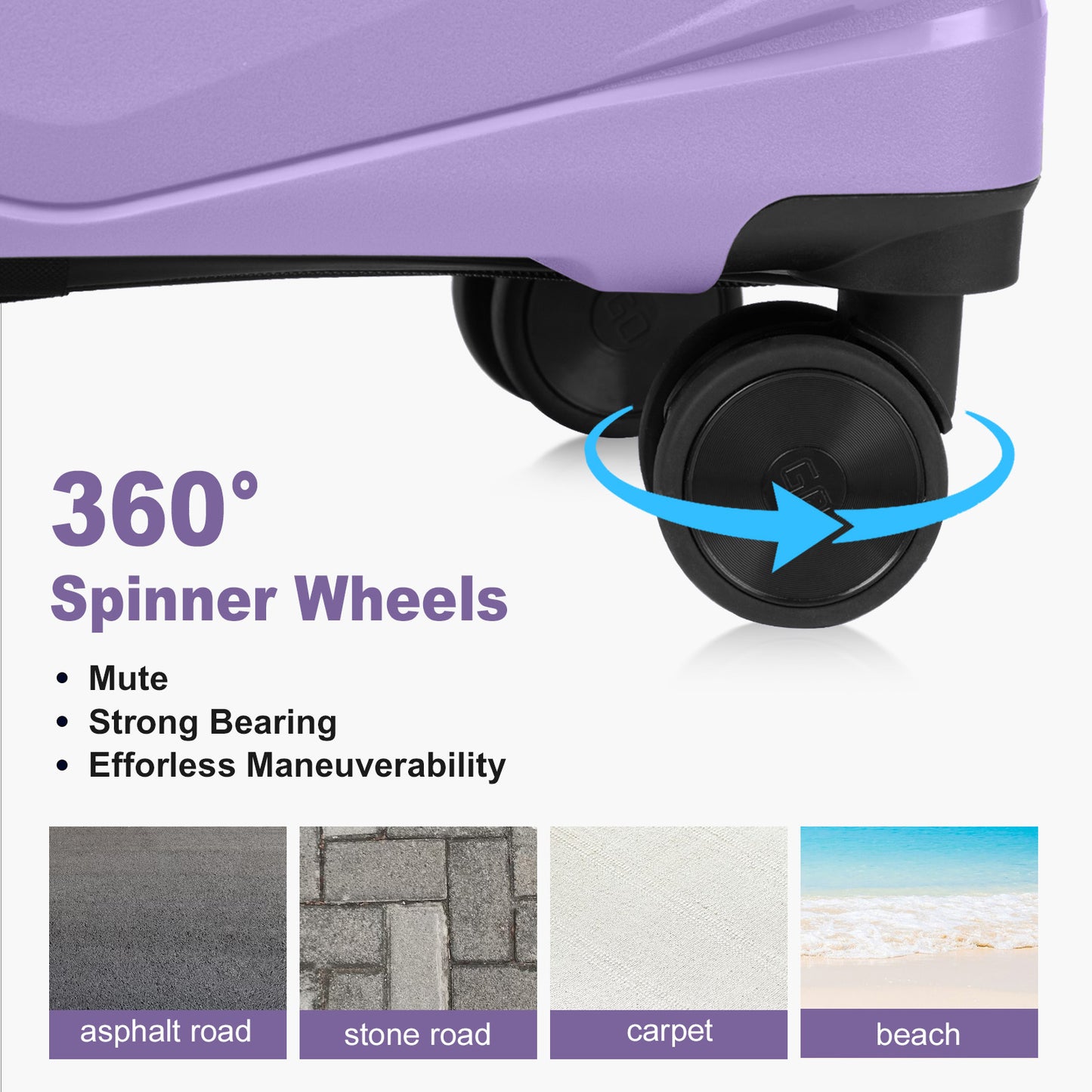 3 In 1| Large Storage, Unique V-shaped stripe design PP Trolley Travel Suitcase, 20+24+28inch | Lavender Purple