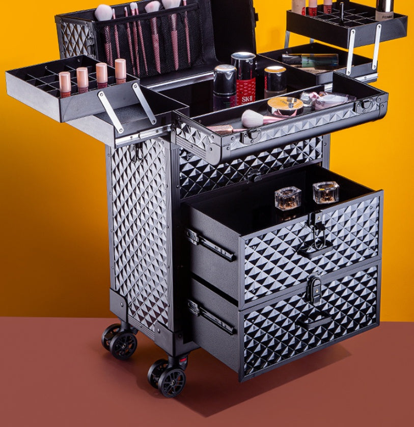Professional Portable 4-Tier Aluminum Rolling Makeup Organizer with Wheels