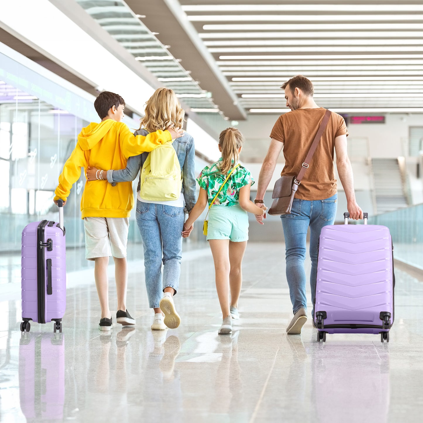 3 In 1| Large Storage, Unique V-shaped stripe design PP Trolley Travel Suitcase, 20+24+28inch | Lavender Purple