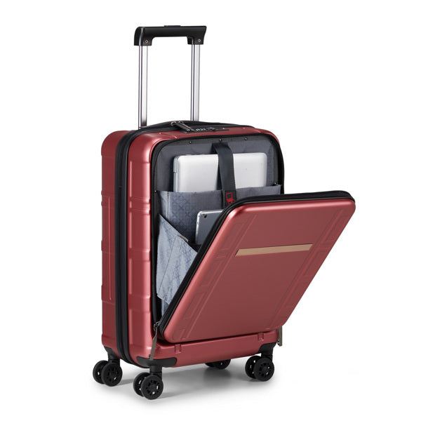 Front Opening 20-Inch Expandable ABS+PC Smart Casual Suitcase | Burgundy