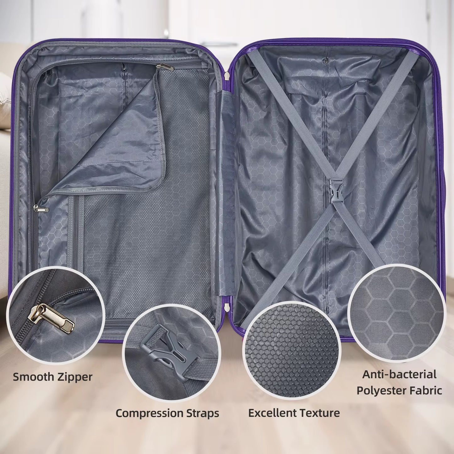 Luggage Set fo 3, 20+24+28inch Airline Certified Carry-on, Check-In & Hard Shell Luggage | Purple And Pink