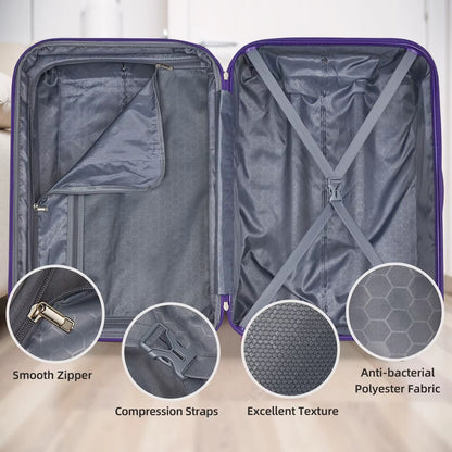 Luggage Set fo 3, 20+24+28inch Airline Certified Carry-on, Check-In & Hard Shell Luggage | Purple And Pink