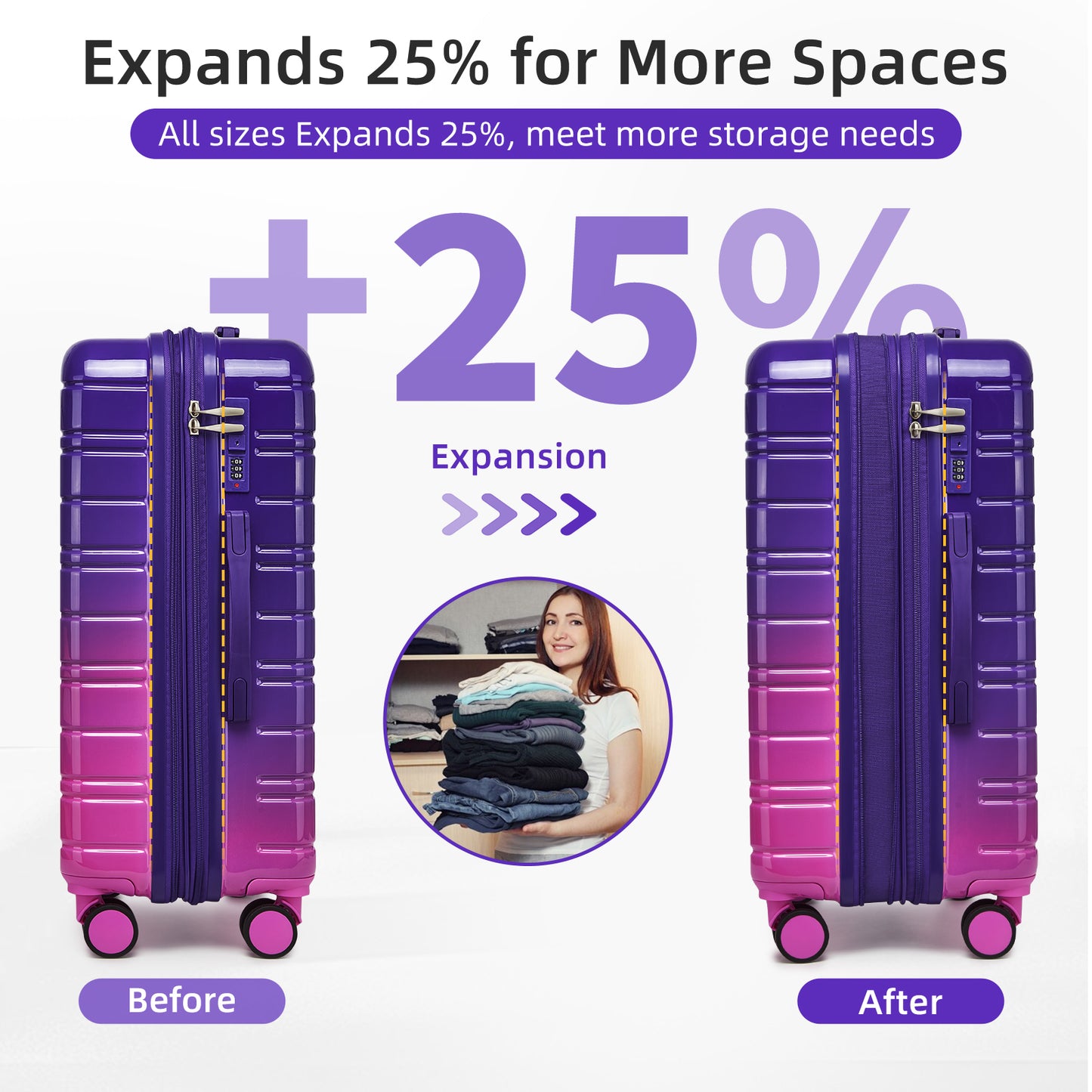 Luggage Set fo 3, 20+24+28inch Airline Certified Carry-on, Check-In & Hard Shell Luggage | Purple And Pink