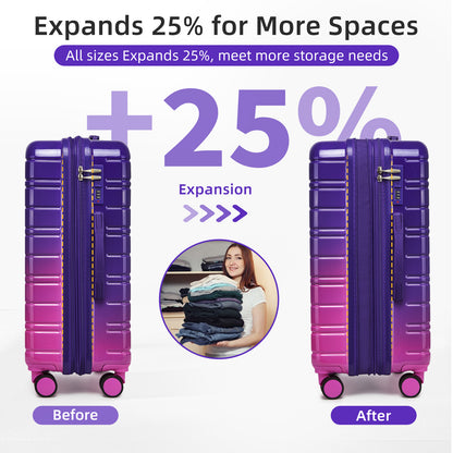 Luggage Set fo 3, 20+24+28inch Airline Certified Carry-on, Check-In & Hard Shell Luggage | Purple And Pink