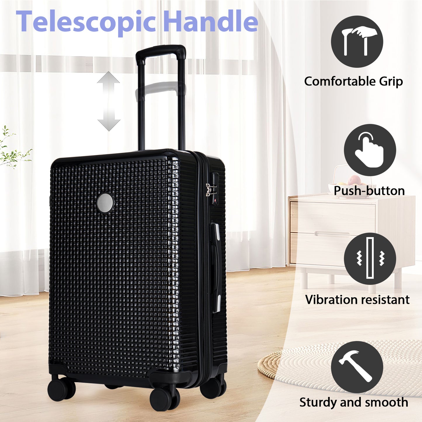 3 In 1 | Hard Shell Travel Suitcases With Wheels, Light Expandable With TSA Lock, Carry-On, Checked Luggage| 20+24+28inch