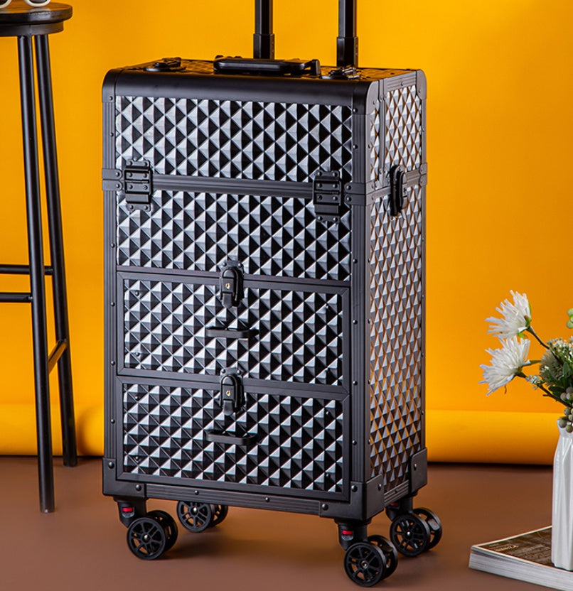 Professional Portable 4-Tier Aluminum Rolling Makeup Organizer with Wheels