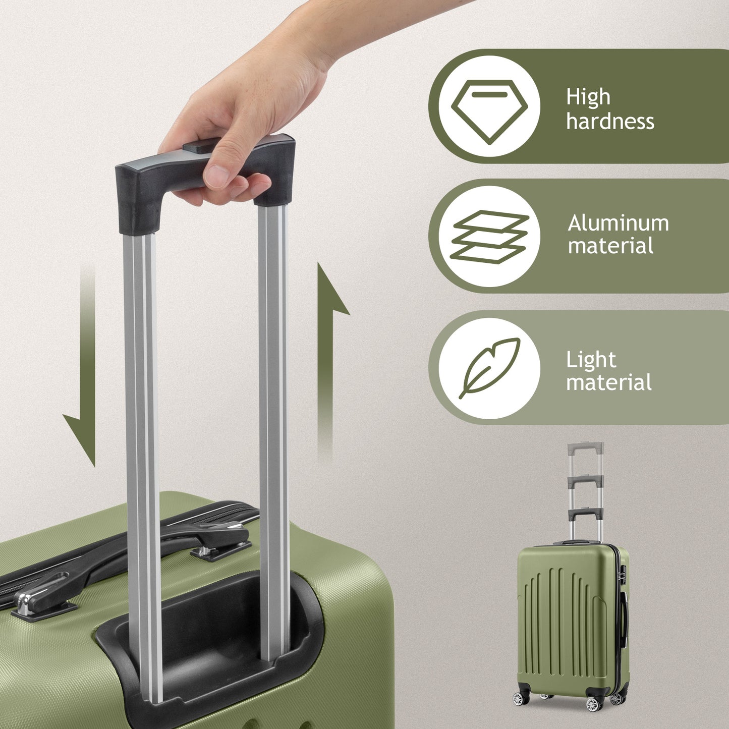 3 In 1 | ABS+PC Suitcase 20in-24in-28in | Army Green