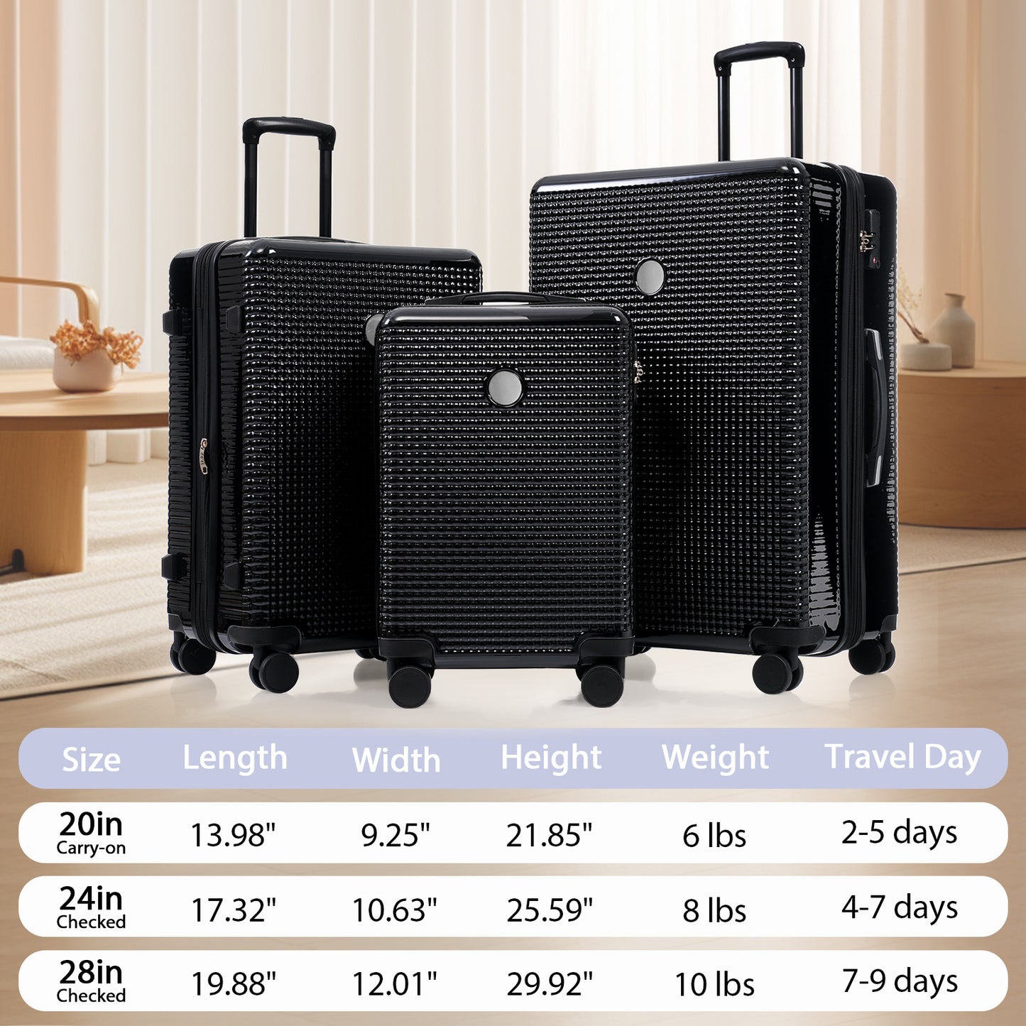 3 In 1 | Hard Shell Travel Suitcases With Wheels, Light Expandable With TSA Lock, Carry-On, Checked Luggage| 20+24+28inch
