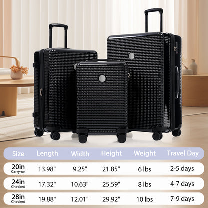 3 In 1 | Hard Shell Travel Suitcases With Wheels, Light Expandable With TSA Lock, Carry-On, Checked Luggage| 20+24+28inch