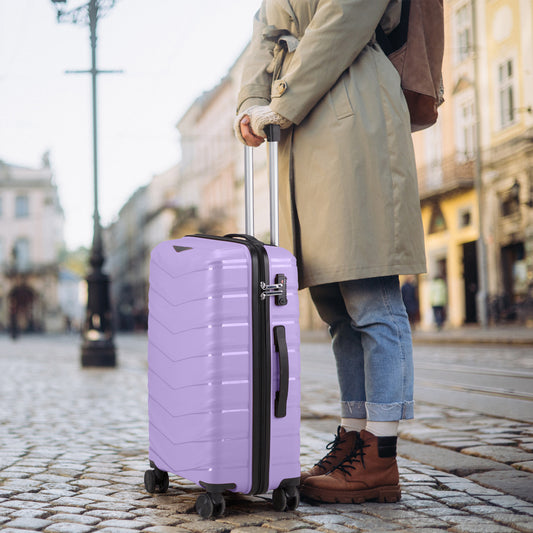 3 In 1| Large Storage, Unique V-shaped stripe design PP Trolley Travel Suitcase, 20+24+28inch | Lavender Purple