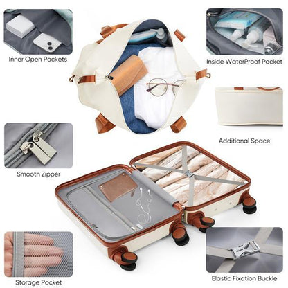 Front Opening 20-Inch Carry-On Luggage With Expandable Travel Bag Set | Beige