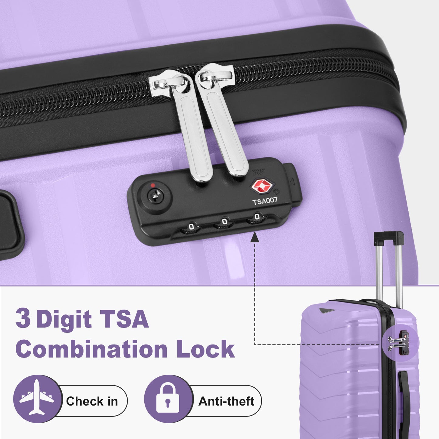 3 In 1| Large Storage, Unique V-shaped stripe design PP Trolley Travel Suitcase, 20+24+28inch | Lavender Purple