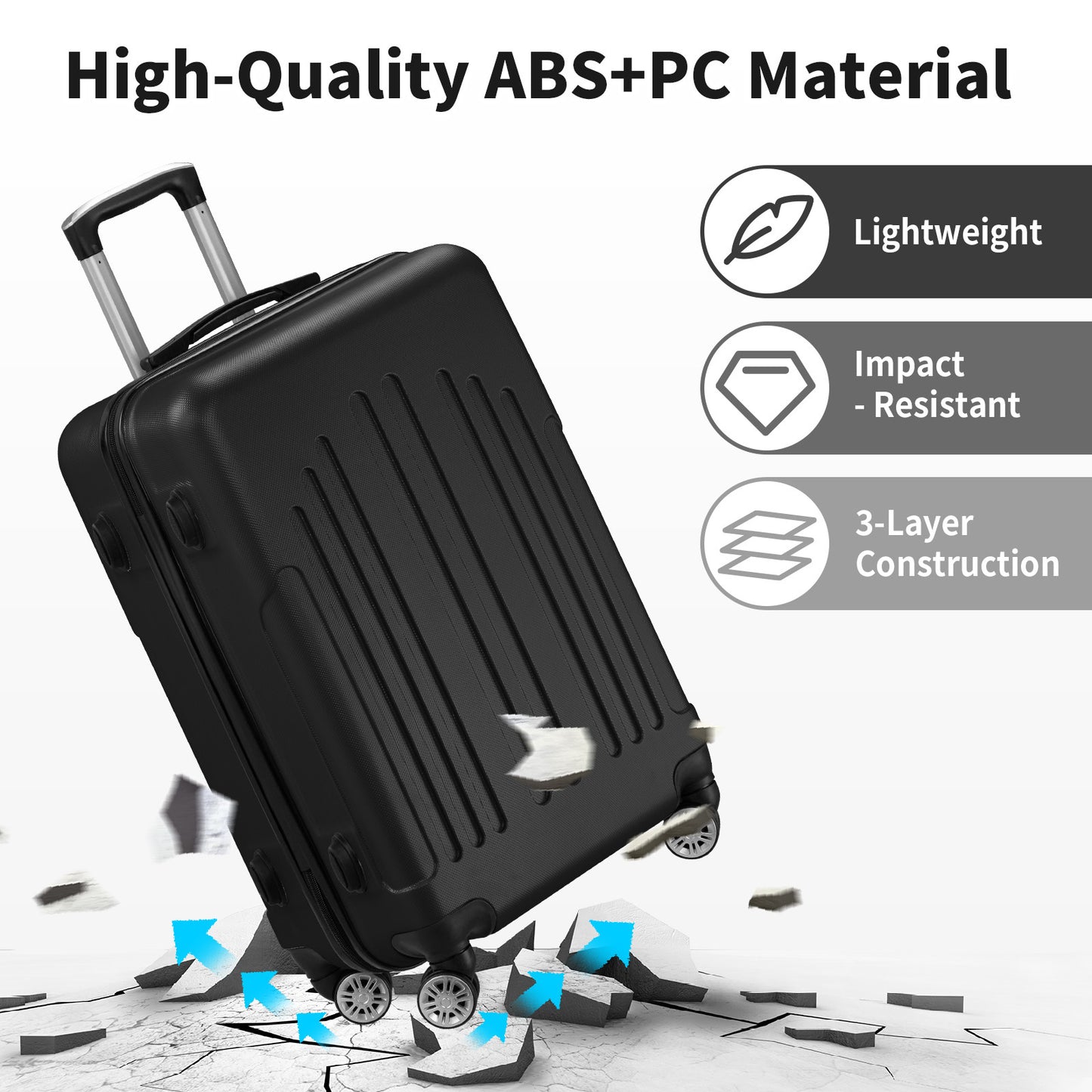 3 In 1 | ABS+PC Suitcase 20in-24in-28in | Black