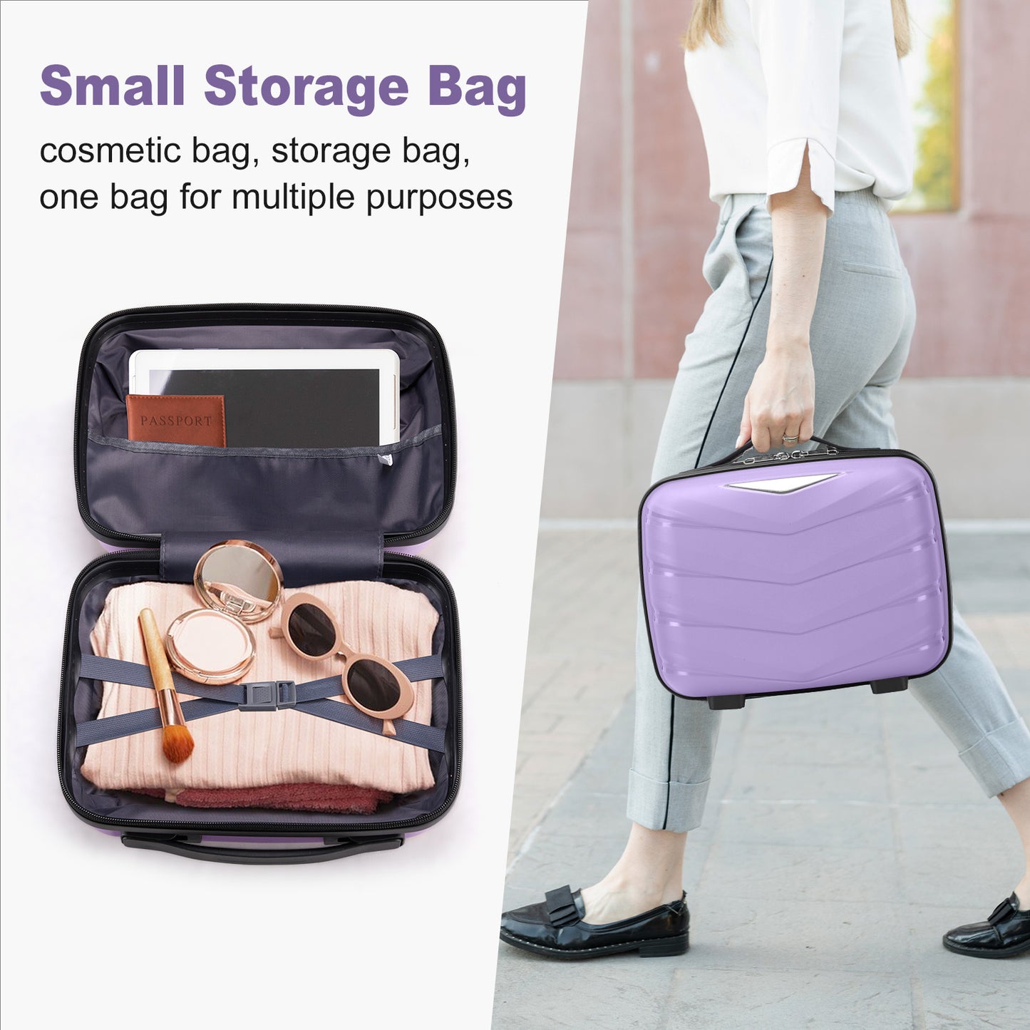 3 In 1| Large Storage, Unique V-shaped stripe design PP Trolley Travel Suitcase, 20+24+28inch | Lavender Purple