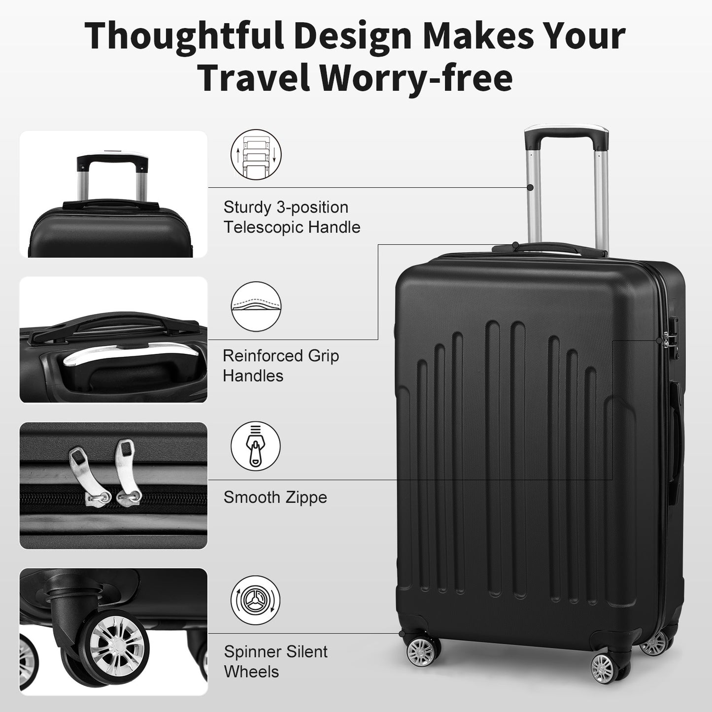 3 In 1 | ABS+PC Suitcase 20in-24in-28in | Black